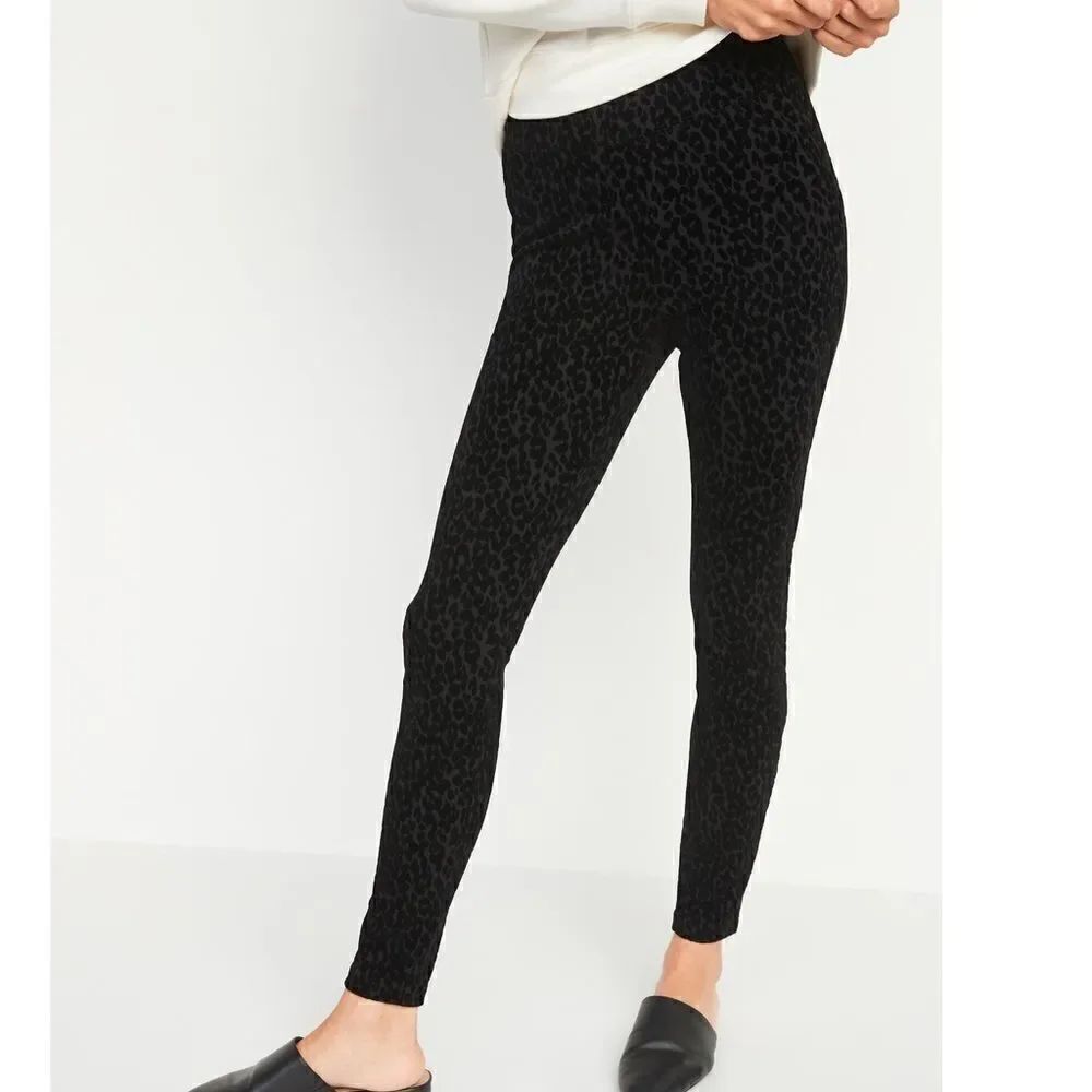 NWT Old Navy Black High-Waisted Stevie Leopard-Print Pants Small